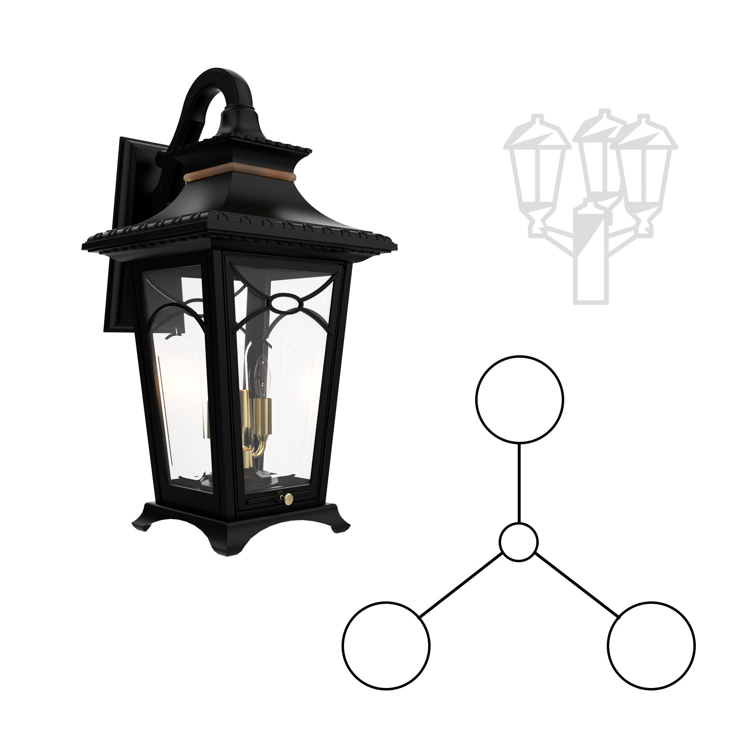 Bellissima - Three-head mounting decorative arm down closed bottom for medium pole - 20121