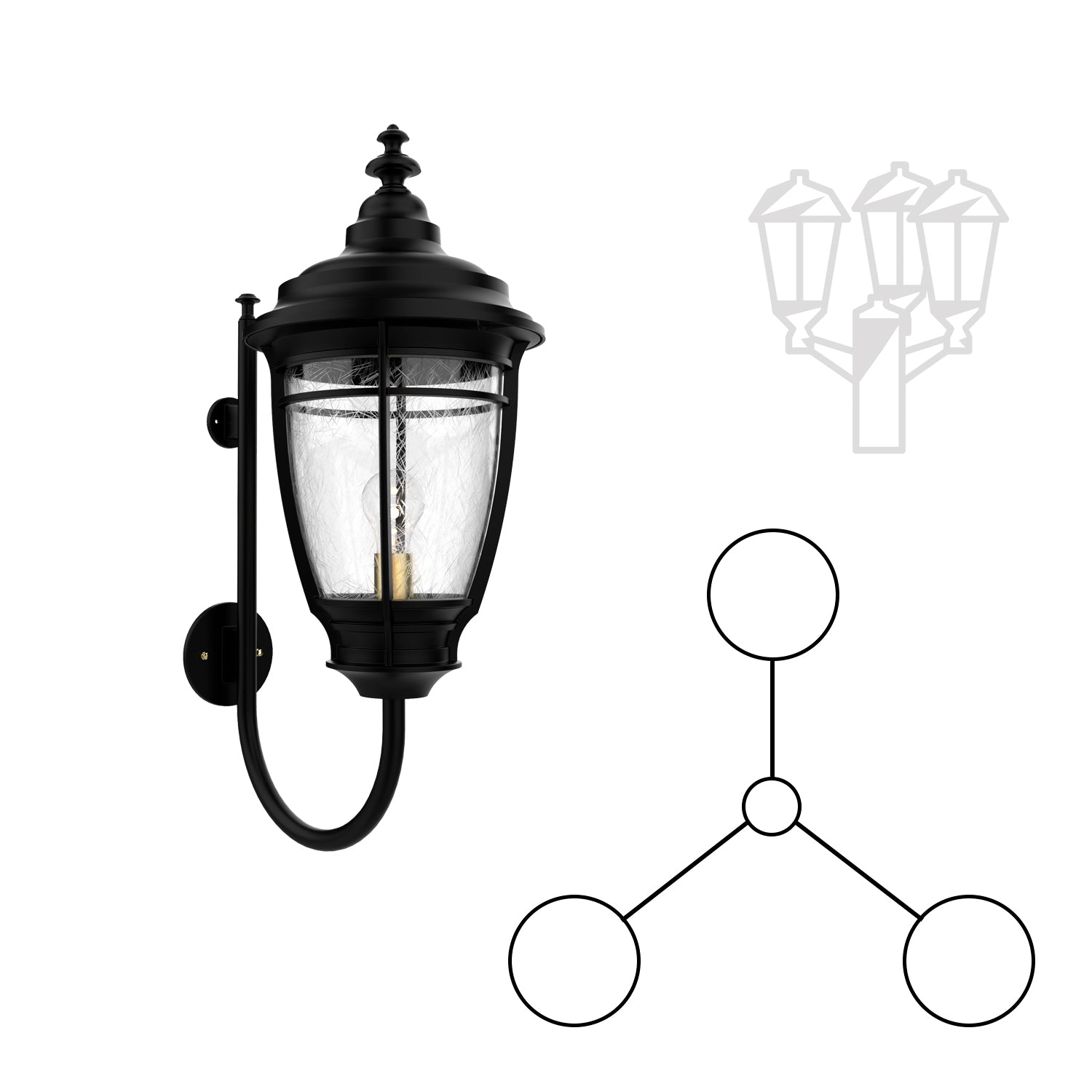 Portland 20296 3-Head Mount with Cane Up for Medium Post