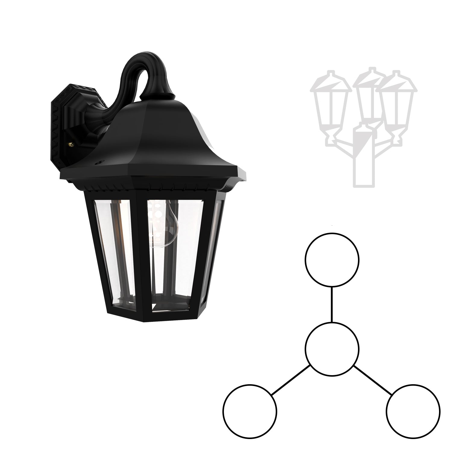 Manor - Three-head mounting and center head down open bottom for medium post - 21282
