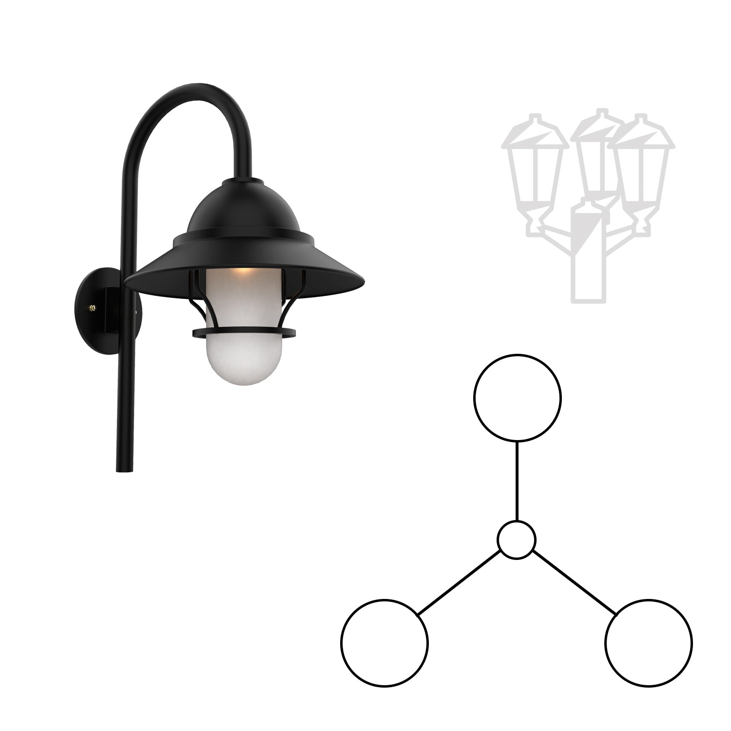 San Francisco - Three Head Down Cane Mount with Globe and Medium Grid - 22299