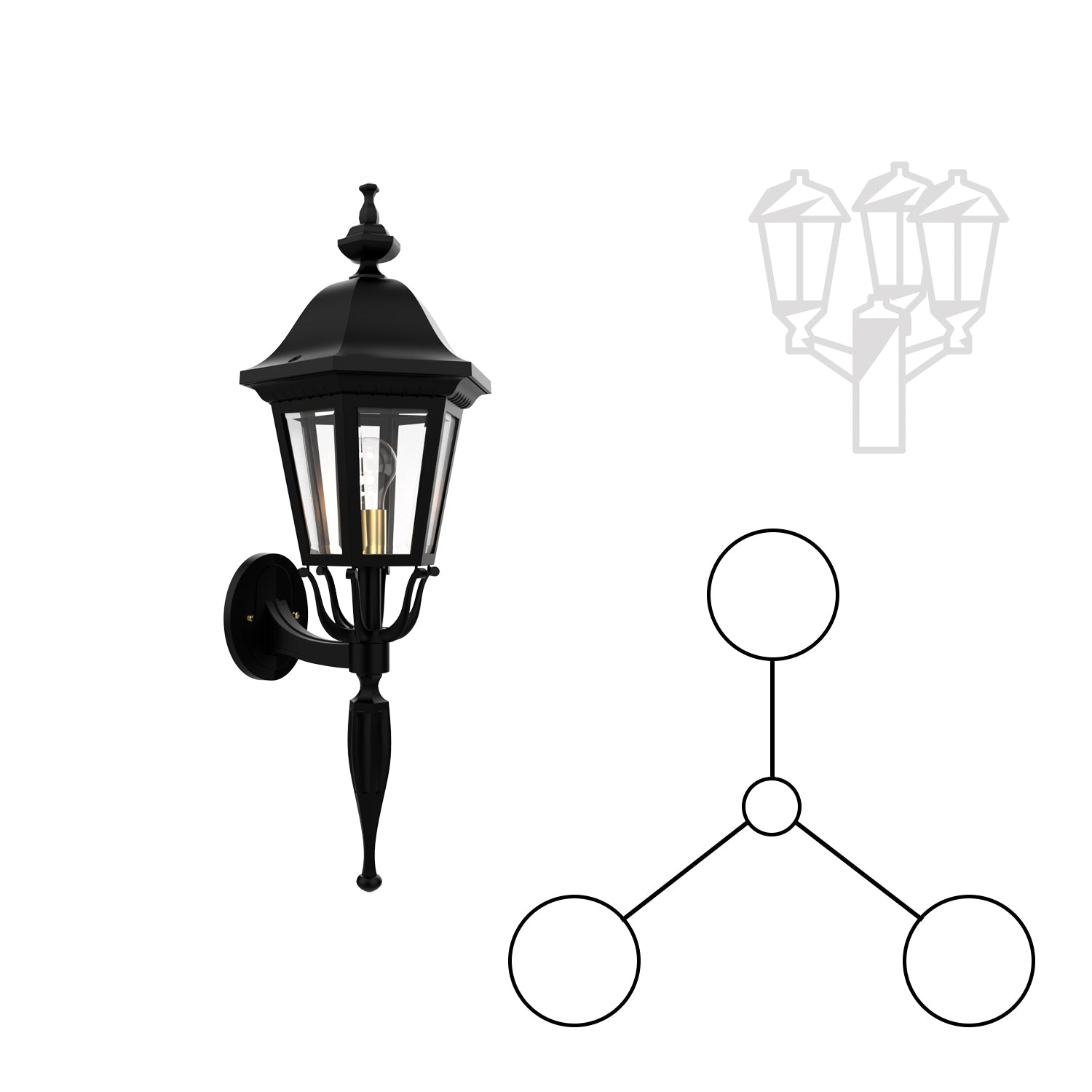 Florence - Montage à trois têtes vers le haut avec tige pour poteau format moyen - 23720