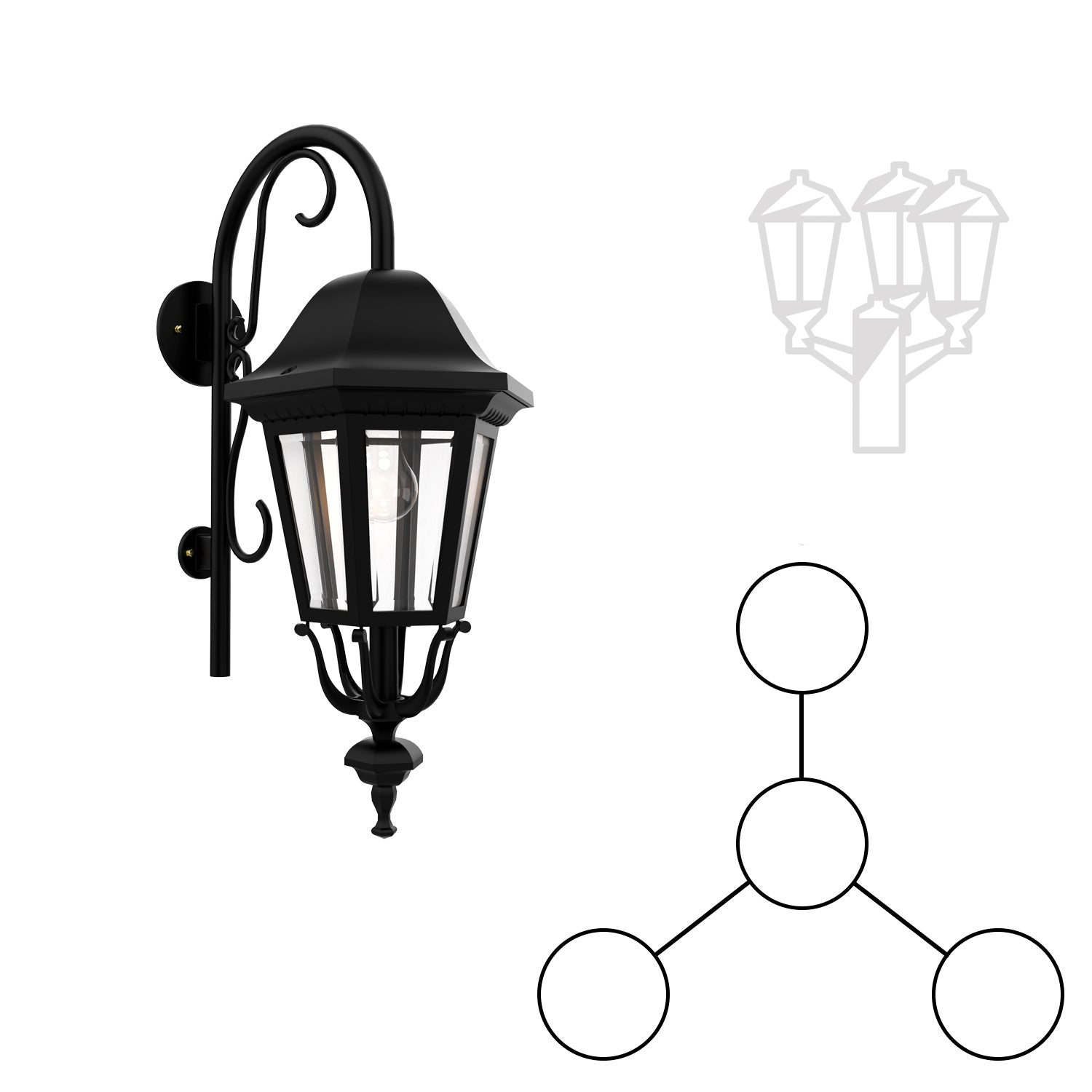 Florence - Three-head mounting and center head down with closed bottom cane for medium pole - 23798