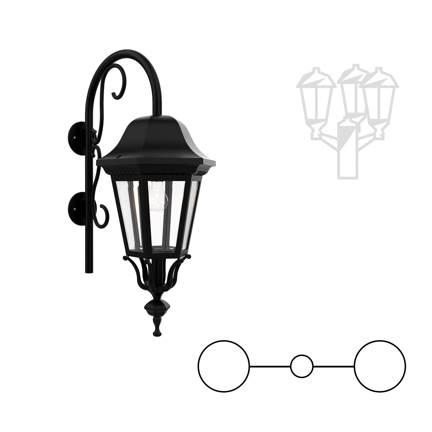 Florence - Double Head Down Mount with Closed Bottom Cane for Large Post - 33798