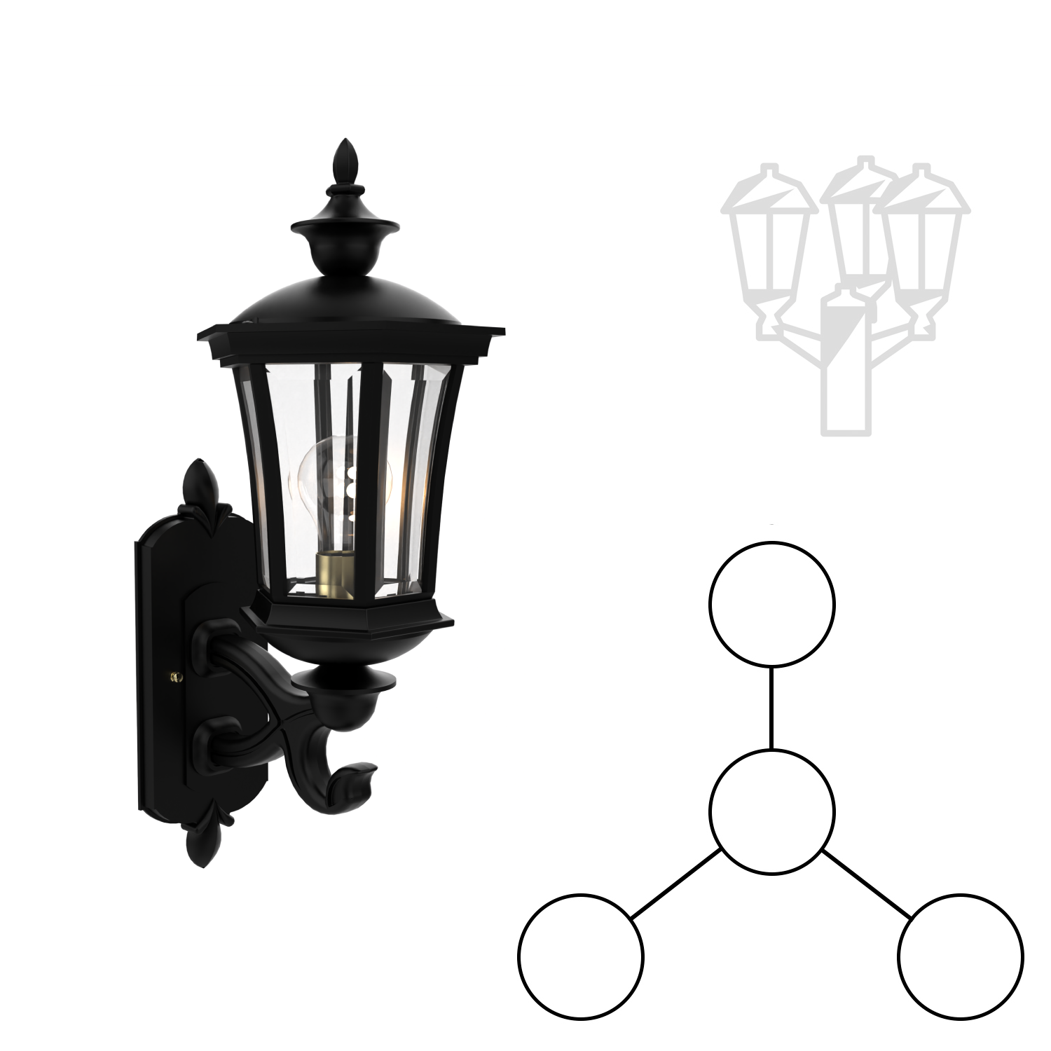 Westminster - Three Head Decorative Arm Up Mount for Small Post - 13514