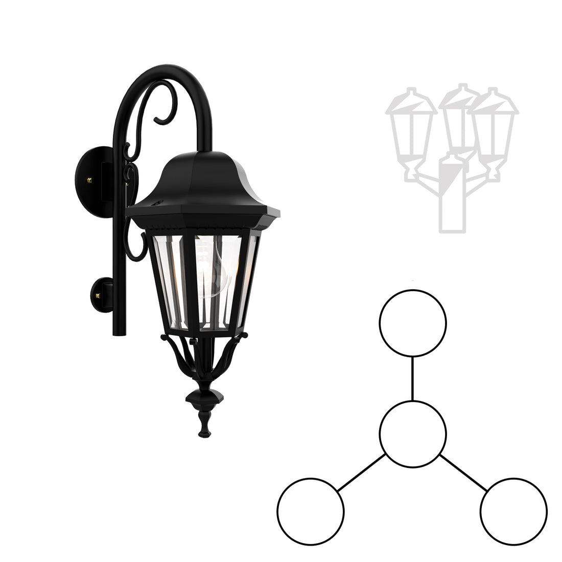 Florence - Three-head mounting and central head down with closed bottom cane for small size pole - 13798