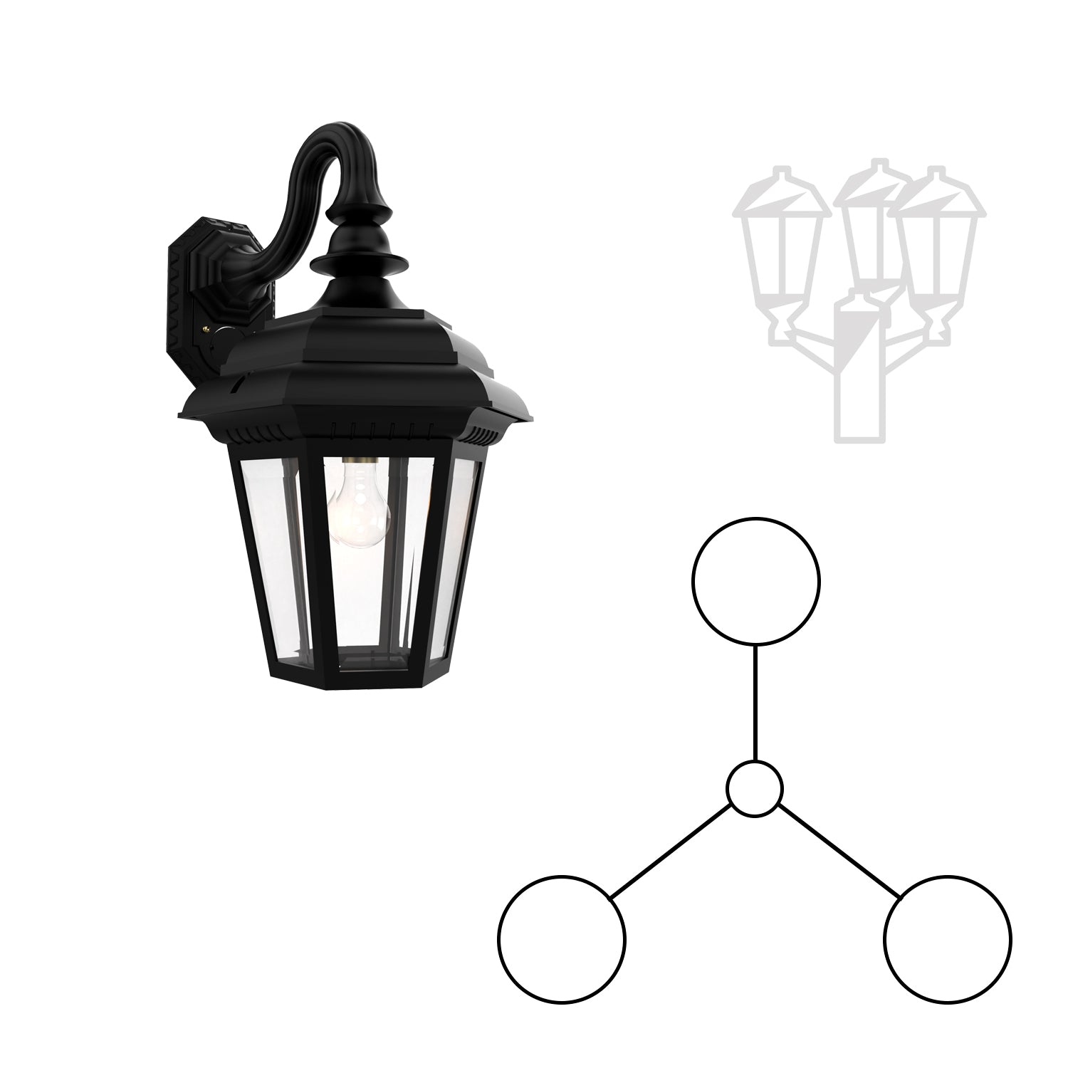 Jamestown - Three Head Down Open Bottom Tall Post Mount - 31482