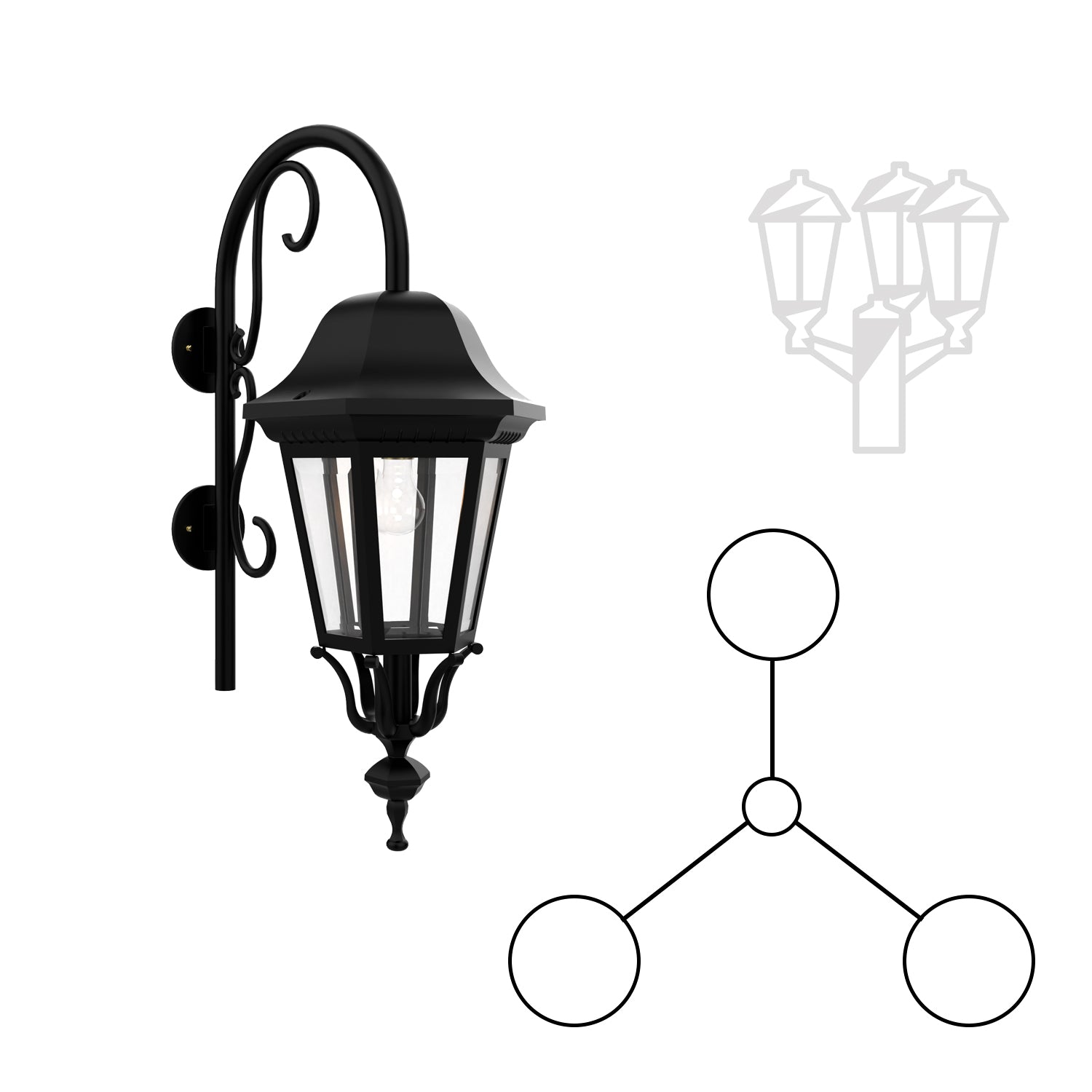 Florence - Three Head Down Mount with Closed Bottom Cane for Large Post - 33798