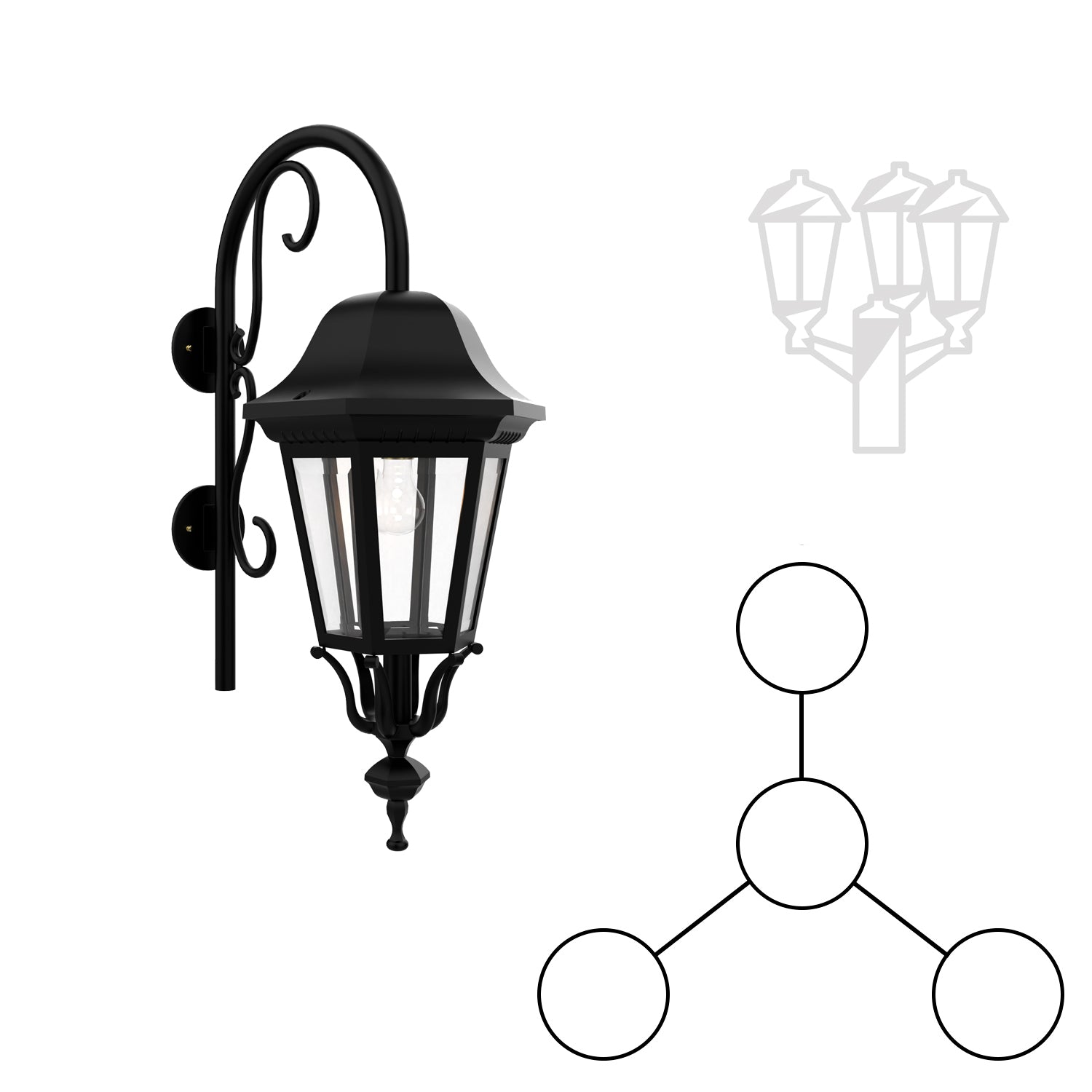 Florence - Three-head mounting and central head down with closed bottom cane for large format pole - 33798